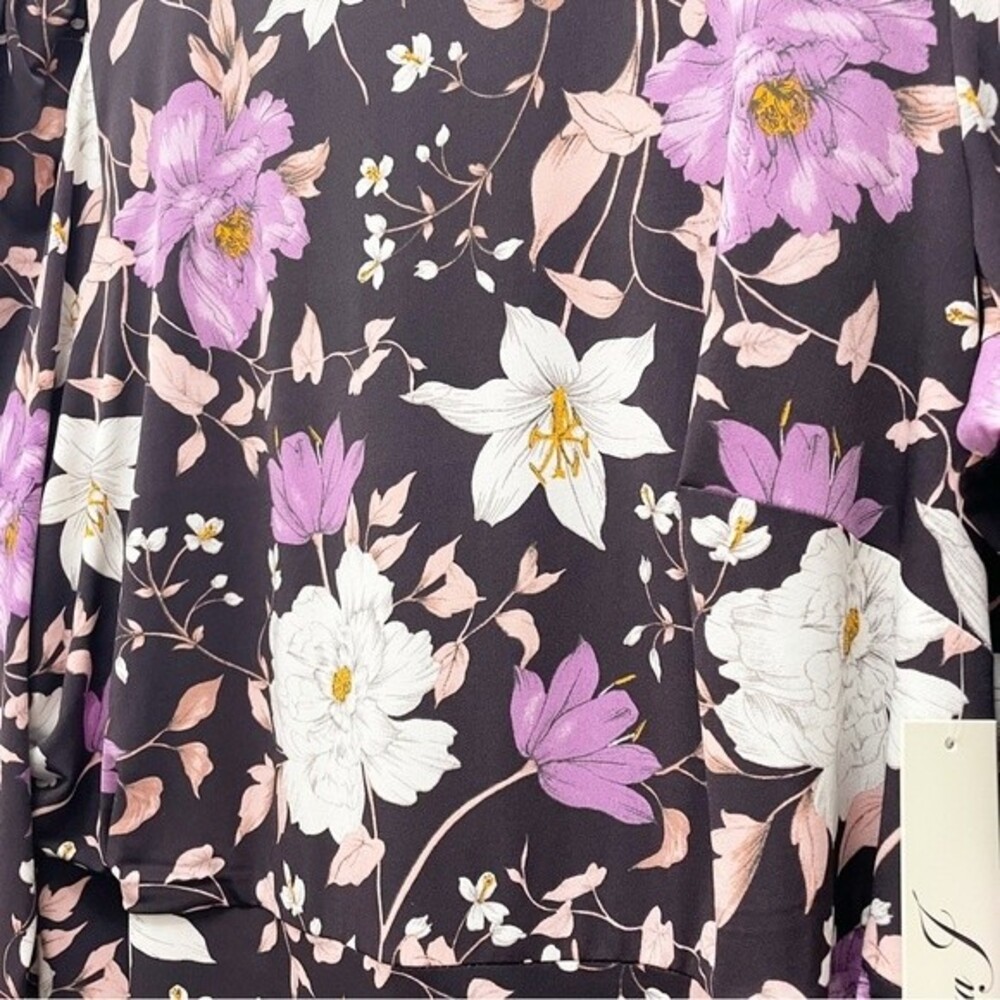 NWT Eliza J Floral Long Sleeve Shirred Midi Dress Aubergine Blooms Plus Size 20W - Picture 9 of 16